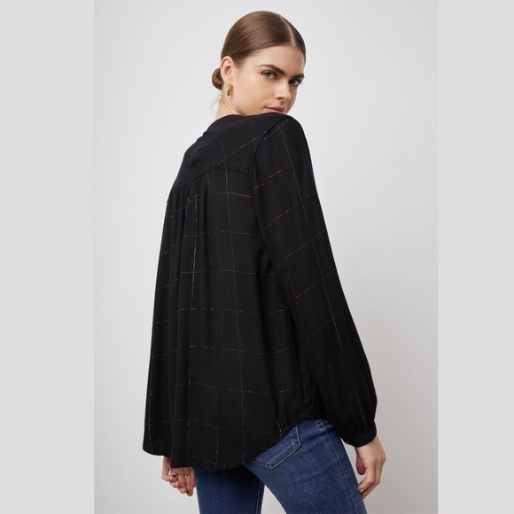 RAILS Eloise button down blouse in Ebony Tinsel - Picture 2 of 11